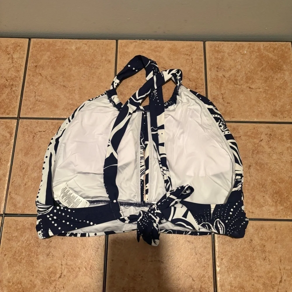 LA Blanca At the Playa High Neck Midline Bikini Top Navy and White Size 10